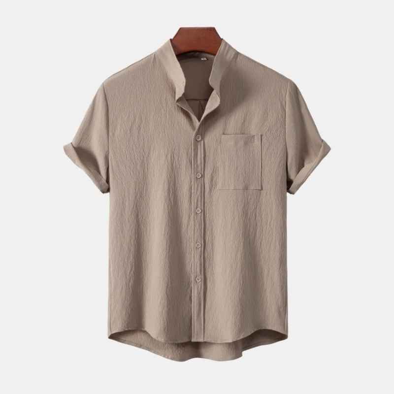 Camisa Masculina com Gola Padre e Caimento Leve - Marrom Acinzentado