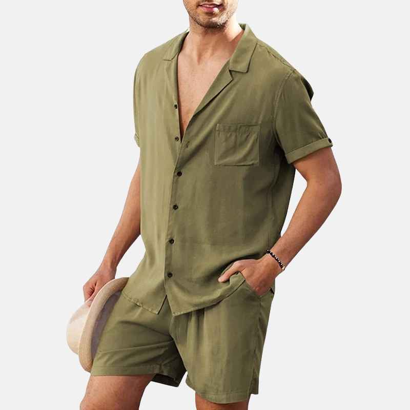 Conjunto Masculino Casual de Verão - Santorini - Verde Exército